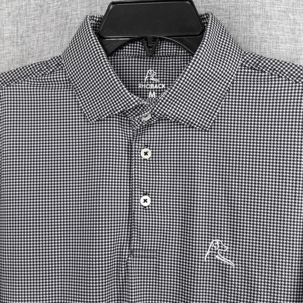 RHOBACK Dogstooth Houndstooth Performance Golf Polo Men's Medium Black White